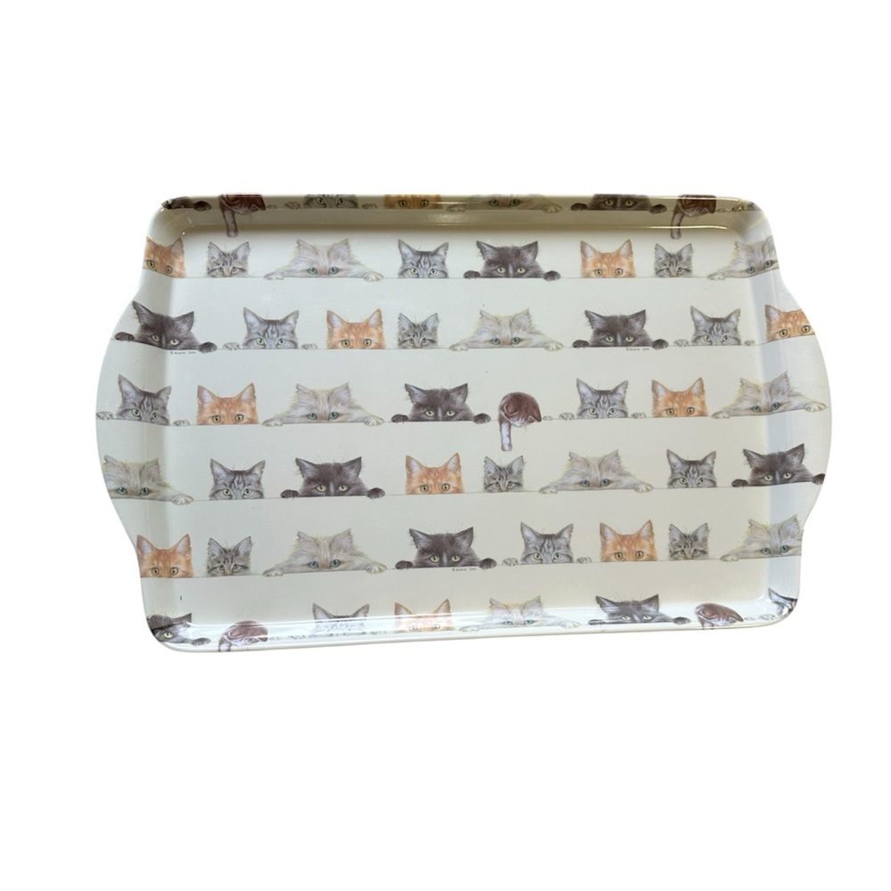 Vintage Peeping Felines Collection Cat Melamine Serving Tray Decor 14"